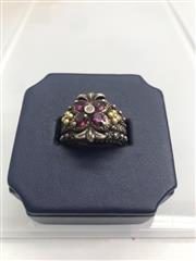 Barbara Bixby Sterling Silver 925 18K Gold Pink Garnet Flower Ring size 6